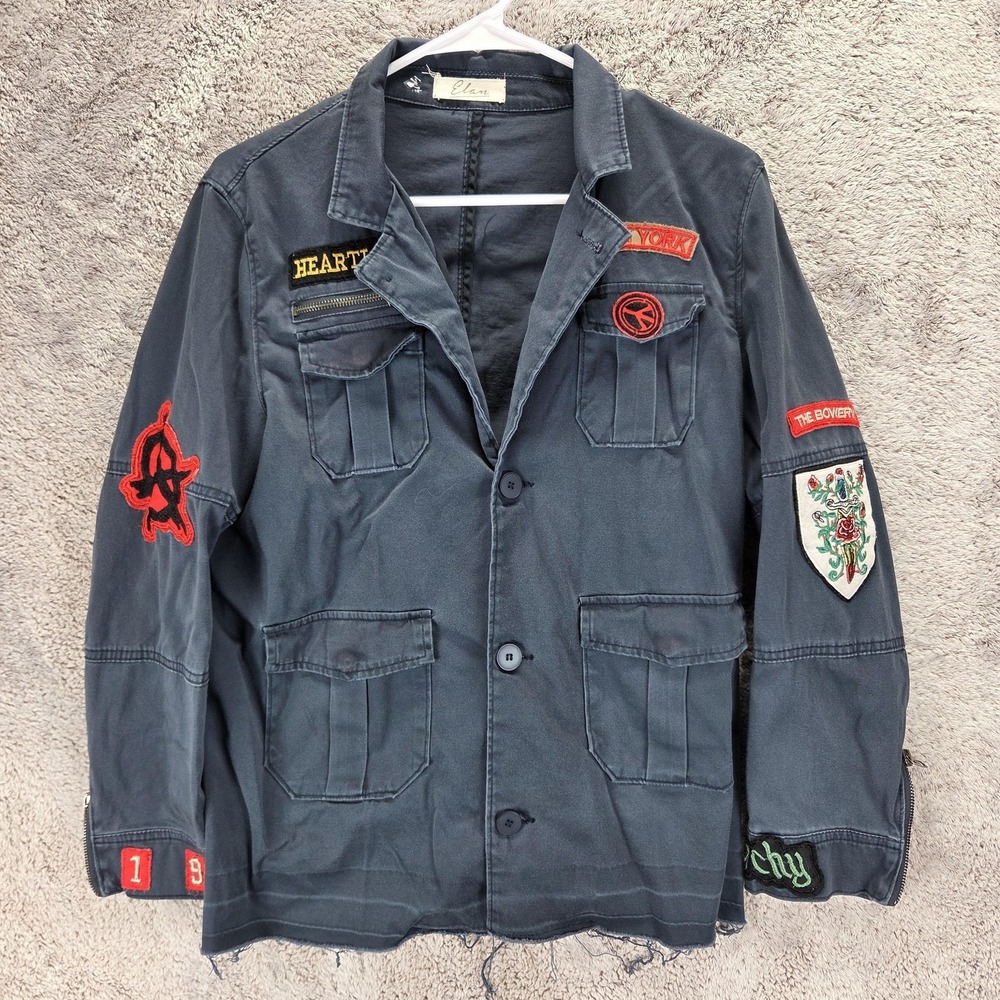 Elan Jacket Womens Small Gray Military Twill Anarchy Patch Heartless DE8059